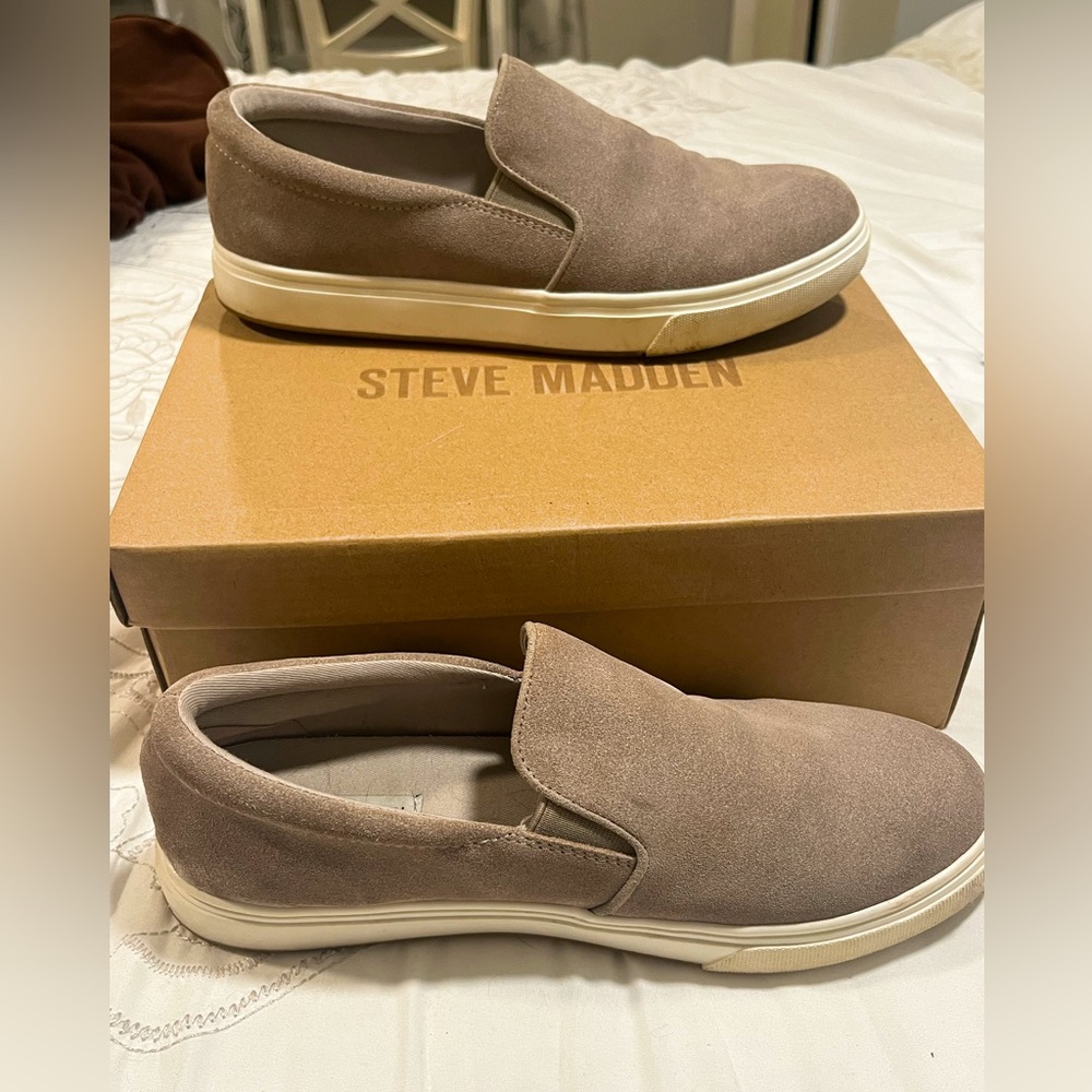 GREY RARLEY WORN STEVE MADDEN SLIP ONS